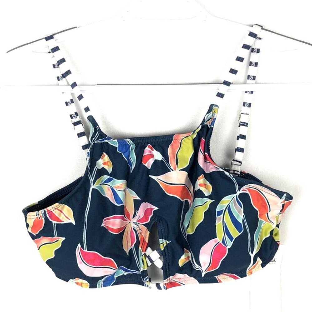 Splendid Women’s Blue Floral Traveler High Neck Bikini Top, Size Medium